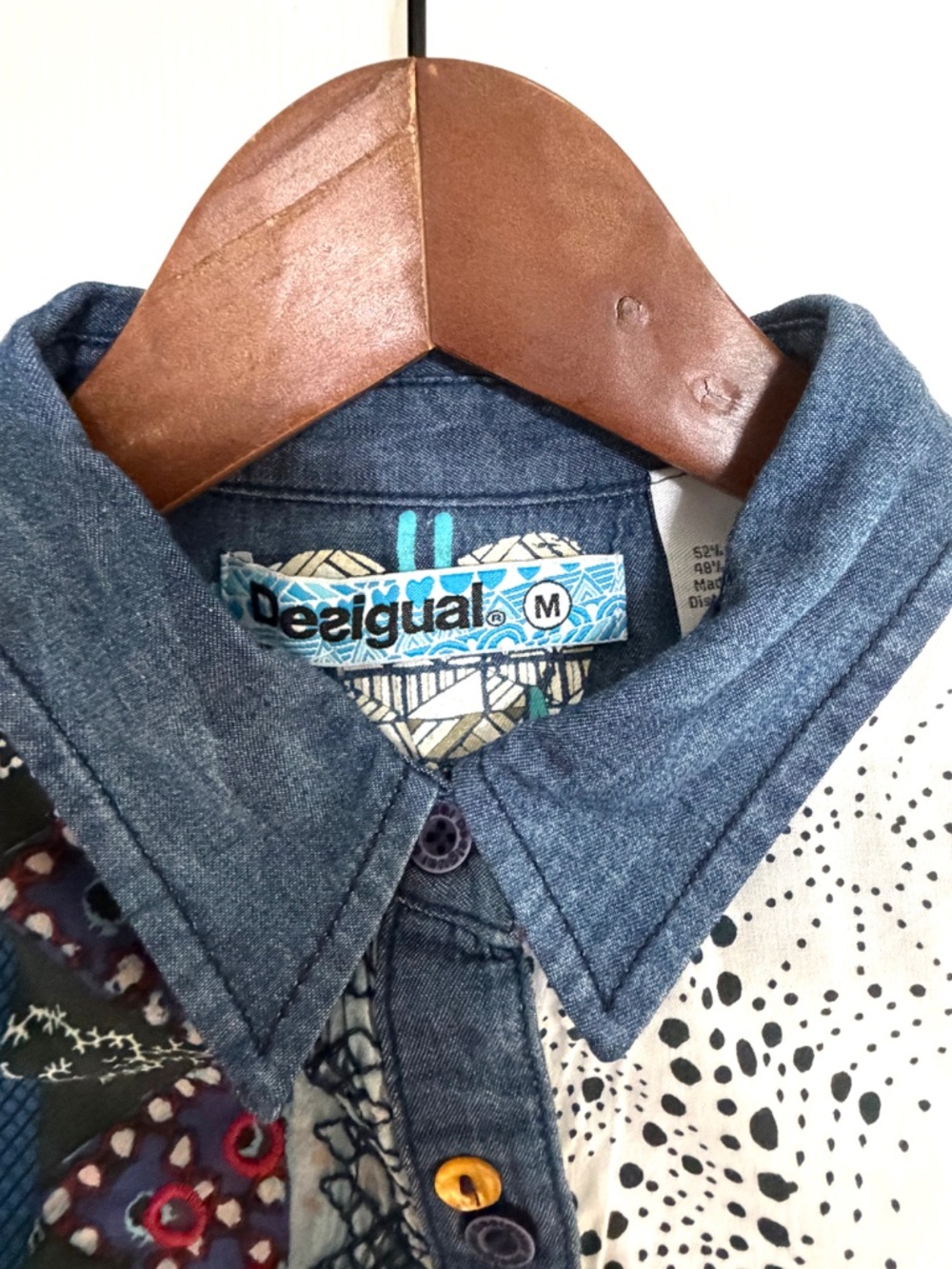 Desigual CAM_MARTE Patchwork Button Down Shirt Women’s M Multi-Pattern Cotton - Picture 2 of 15